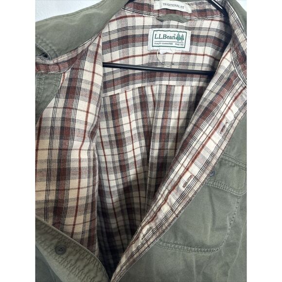 L. L. Bean Flannel Lined Button Up Shirt Jacket Olive‎ Green XL-2XL Classic Look - Picture 10 of 10